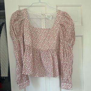 Pink Smocked Peplum Blouse with Puff Sleeves